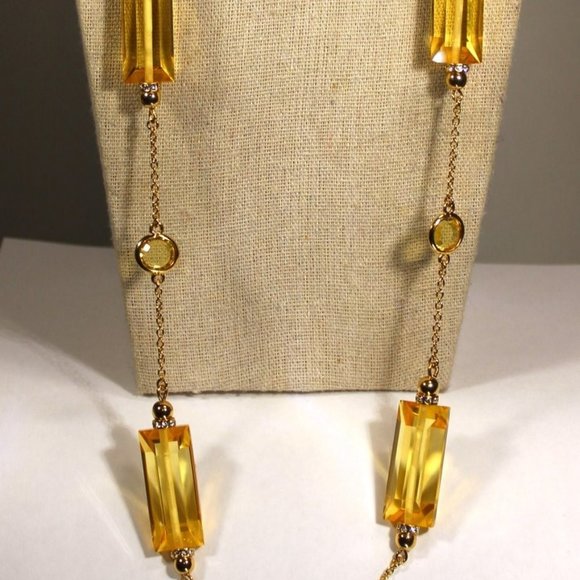 Kate Spade Citrine Colored Plastic Beaded Gold Tone Necklace w/Dust-bag EUC - Picture 1 of 7